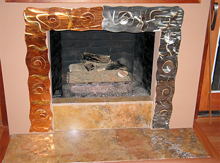 "Fireplace Surround", Original, Torch Painted Copper & Stainless Steel - Jason Mernick